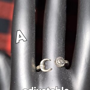 Silver Moon and Shell Adjustable Ring